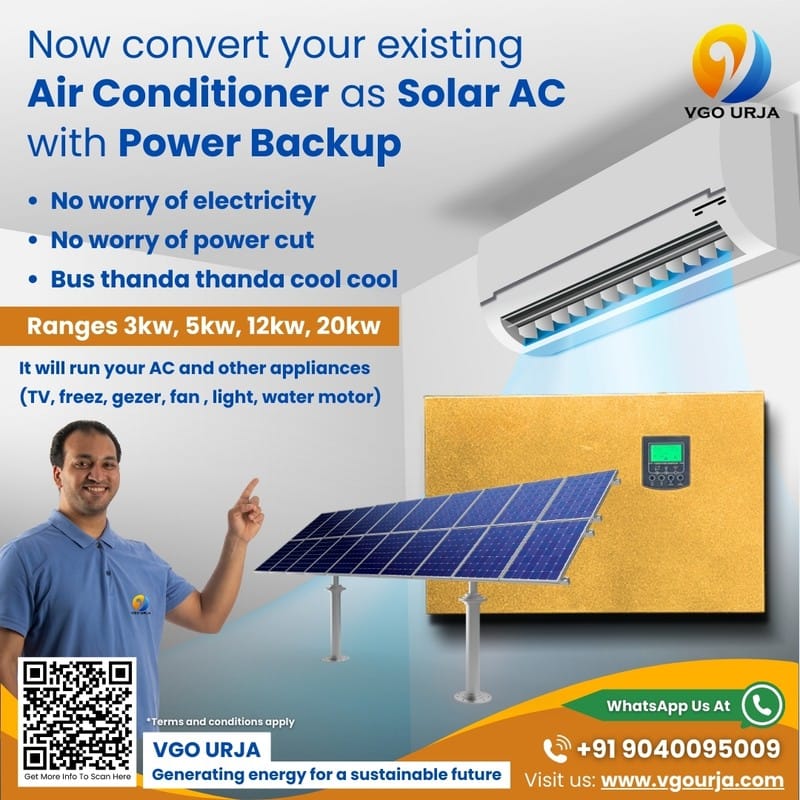 VGO URJA Solar AC Conversion Kit with Power Backup - Enjoy Uninterrupted Cooling!
