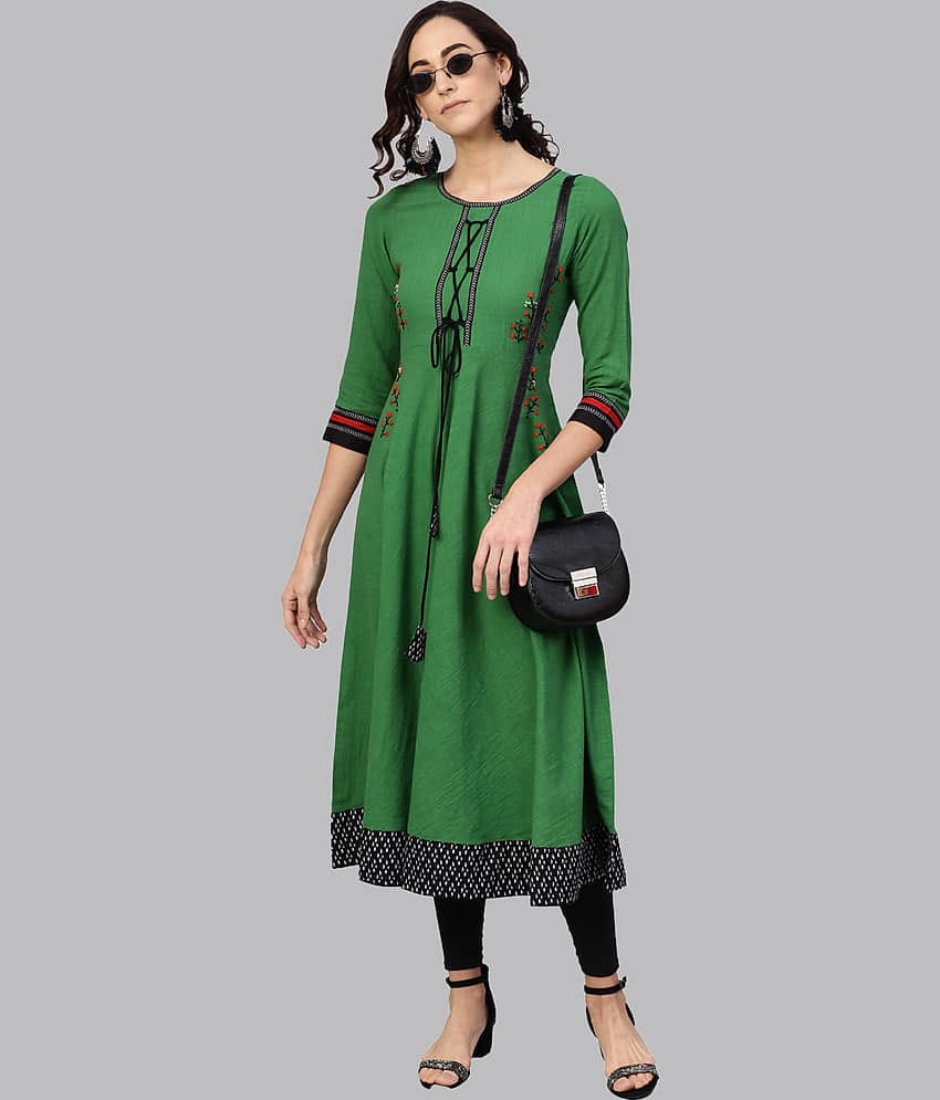 Yash Gallery - Maroon Cotton Women's Flared Kurti ( Pack of 1 )