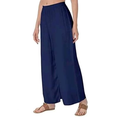 Womens Casual Rayon Solid Ankle Length Palazzo (Navy Blue , Free Size)