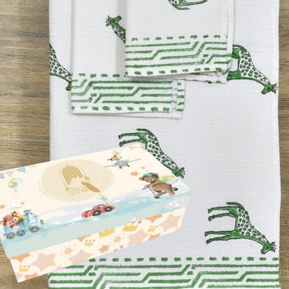 Kids Gift Set - Handblock Printed Towels - 1 Bath + 2 Hand Towels-Hand Block / 30X60 Inches, 15X30 Inches / 1 Bath,2 Hand Towel