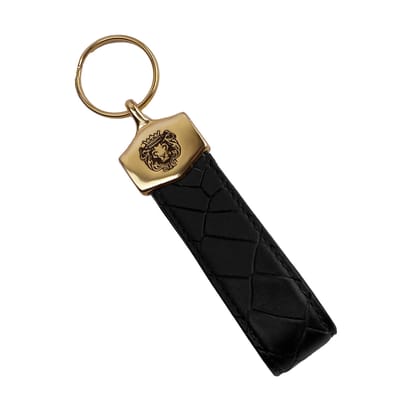 Black Deep Cut Lined Keychain in Croco Textured Leather by Brune & Bareskin-FS