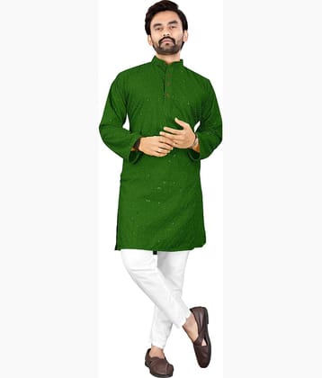 Laadli Cotton Blend Solid Regular Fit Kurta Pyjama Set For Men ( Green )