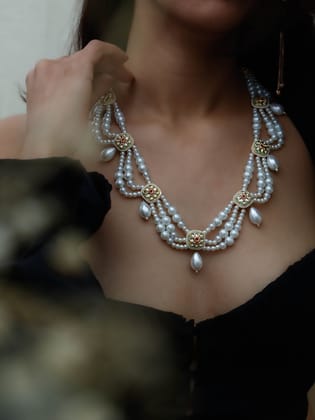 Amelia Meenakari Pearl Necklace-White