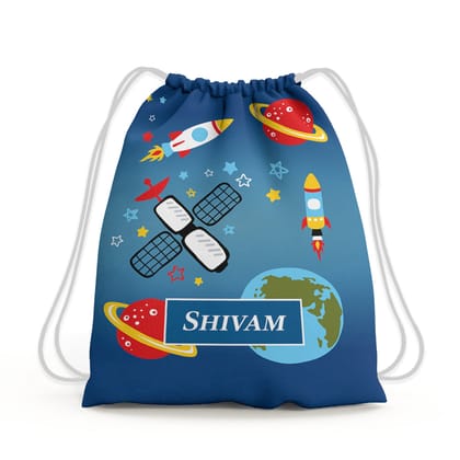 Space Satellites Drawstring Bag (kids)-Navy Fusion / Toddlers [2-4 Years]