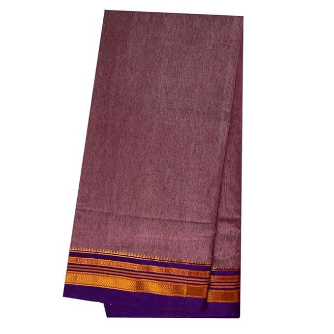 Cotton Silk Blend Plain Traditional Zari Woven Border Stripe Pallu Saree