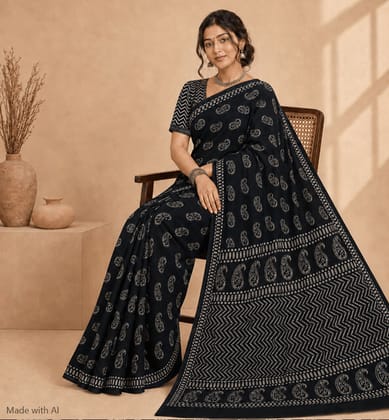 Handcrafted Batik Print Cotton Saree Handcrafted Batik Print Cotton Saree