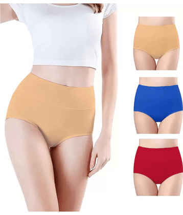 Bebron Pack of 3 Cotton Lycra Briefs For Women ( Multicolor4 )