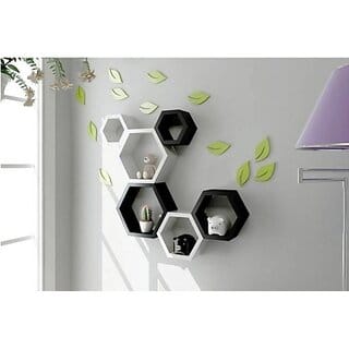 Onlinecrafts Wooden Wall Shelf Wooden Wall Shelf (Number Of Shelves - 6, Black, White)