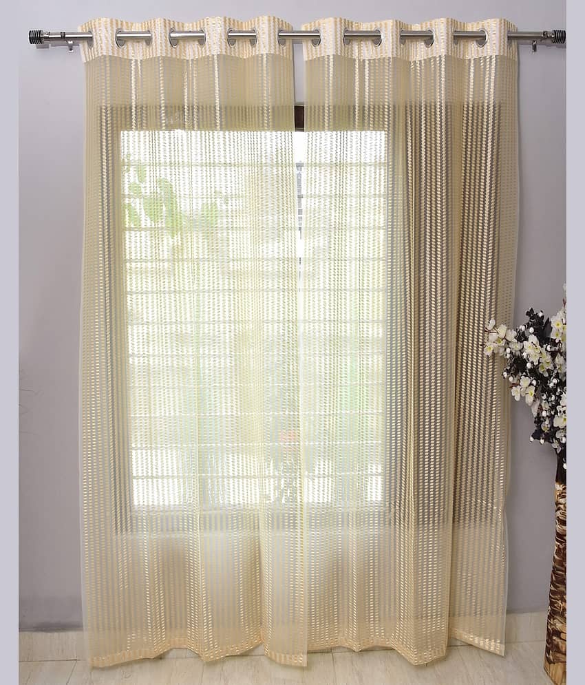 Homefab India Textured Sheer Eyelet Curtain 7 ft ( Pack of 2 ) - Cream