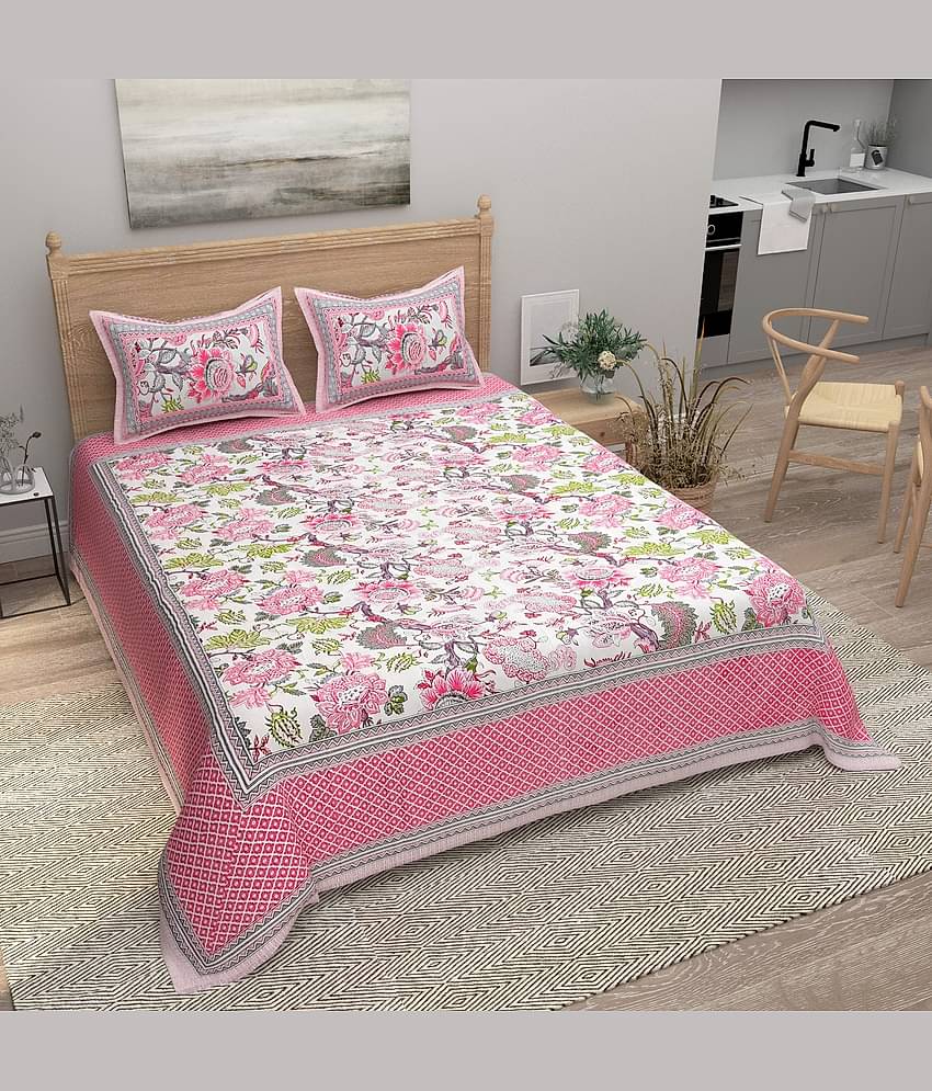 Bombay Spreads Cotton 1 Double King Bedsheet with 2 Pillow Covers ( Pink )