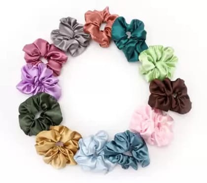 Elecsera Multicolored Satin Hair Scrunchies Stuff Scrunchy Holder Hair Ties Elastic Hair Rubber Band Pack of 10 (Multicolor)