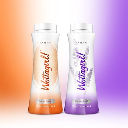 Layer'r Wottagirl Fresh Punch | Purple Twist Perfumed Talc for women,100g combo | Pack of 2