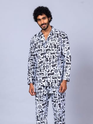Men's Cotton Night Suit | Dinosaur Dancing-S