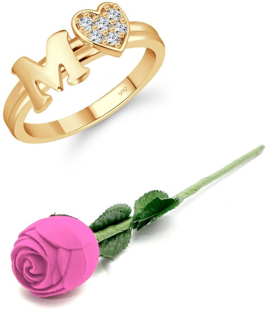 Valentine Initial '' M '' Letter with heart ring alphabet for women and Girls