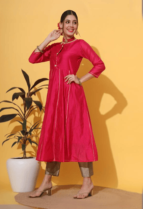 Magenta Chanderi Anarkali Kurta-S / Magenta