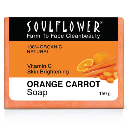 Soulflower Orange Carrot Soap Handmade, 100% Pure, Natural & Cold Processed Grade 1 Bis Standard Premium & Luxurious Soap With Essential Oils, Exotic Herbs & Aroma, 150G Soulflower Orange Carrot Soap Handmade, 100% Pure, Natural & Cold Processed Grade 1 