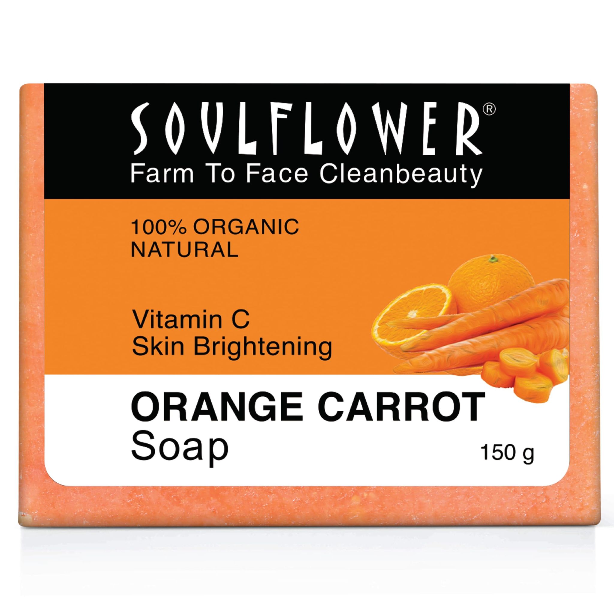 Soulflower Orange Carrot Soap Handmade, 100% Pure, Natural & Cold Processed Grade 1 Bis Standard Premium & Luxurious Soap With Essential Oils, Exotic Herbs & Aroma, 150G Soulflower Orange Carrot Soap Handmade, 100% Pure, Natural & Cold Processed Grade 1