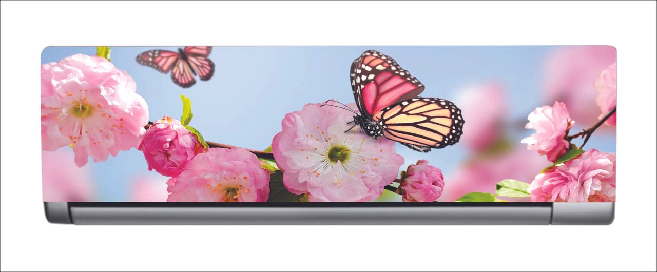 DreamKraft Decorative Beautiful butterfly with Flowers AC Sticker (Multicolor PVC Vinyl, 30cm X 91cm)