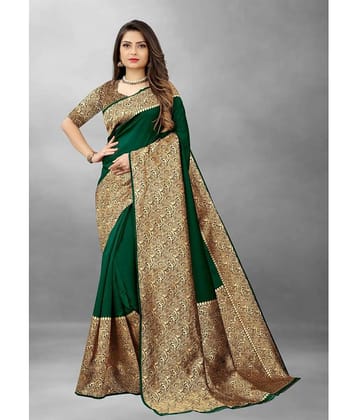 Gazal Fashions Banarasi Silk Embellished Saree With Unstitched Blouse Piece ( Blue )