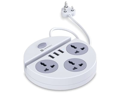 Portronics Power Plate 5, 1500W Power Converter with USB Charger & Mobile Holder 3AC Socket + 3USB Ports I 1.5 m Cord Length - White