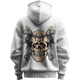 BULL CLOTHING Men's Face White Hoodie  Bold Design with Barbed Wire  280 GSM Fleece for Comfort and Style (M)