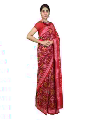 Red maroon colour handwoven cotton saree
