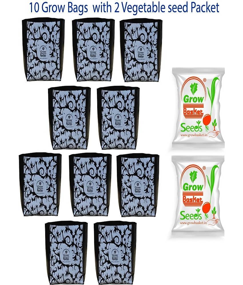 10 Plant grow bags UV Treated bags Size(40x20cm) 150micron thickness LDPE Black Grow Bags with vegetable seed packet -2