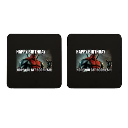 Multicolor Deadpool Birthday Wish Set Of 2 Square Wooden Coaster