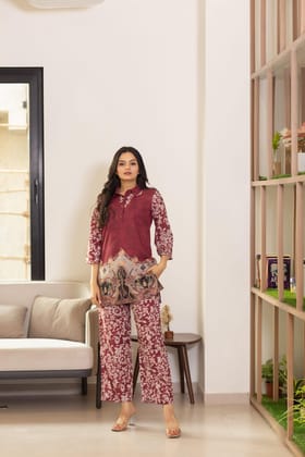Maroon Tapestry Co-Ord Set-XS