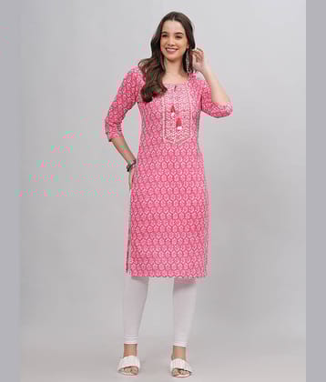 JC4U Cotton Printed Straight Women's Kurti - Pink ( Pack of 1 )