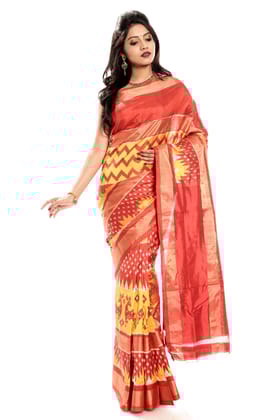 Yellow & Orange Pochampally Saree with Deer Design
