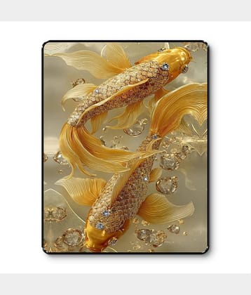 Livin'luxe 3D Golden Koi Fish Wall Art in Black Frame Sparkle Laminated | Feng Shui Wealth Vastu Painting Decor