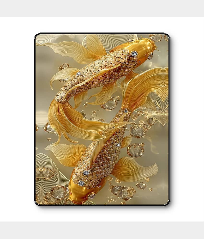 Livin'luxe 3D Golden Koi Fish Wall Art in Black Frame Sparkle Laminated | Feng Shui Wealth Vastu Painting Decor