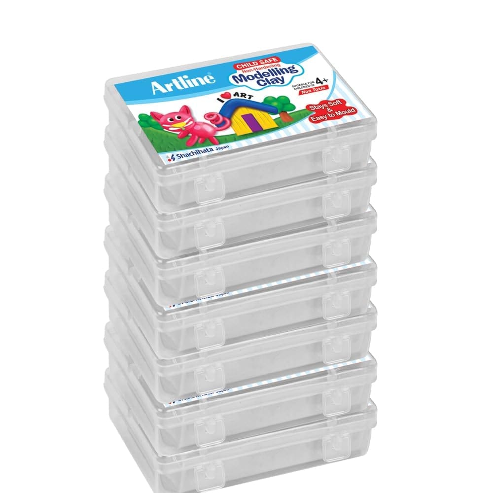 Artline Modelling Clay 150GM (7 Plastic Container Singles) Grey Colour X 7 | Soft & Easy to Bend or Shape, for Young Hands