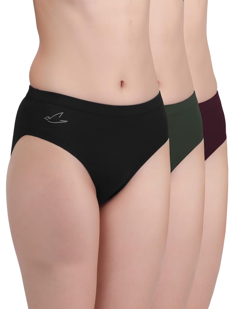 Freecultr Women’s Micromodal Mid-Rise Hipster | Super Soft & Breathable Fabric | Medium Rear Coverage | Comfortable Stretch Elastic | Pack of 3 |Color - Sable Black,Avocado Green,Port Wine