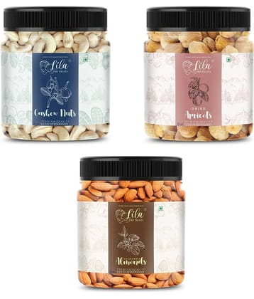 Lila Dry Fruits Cashew (500gm), Almond(500gm) & Apricot(500gm) Combo | Kaju Badam Khubani Combo