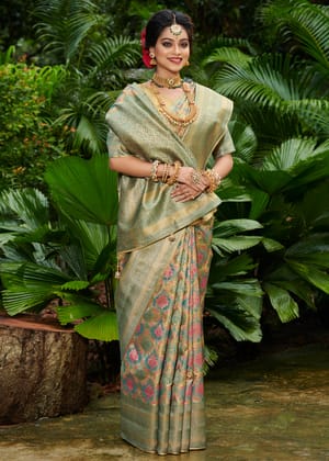 Blue and Golden Woven Kanjivaram Silk Saree