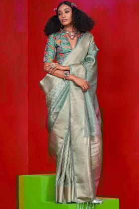 Metallic Green Banarasi Tissue Silk Saree
