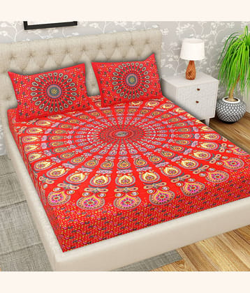 Cosito Cotton 1 Double Bedsheet with 2 Pillow Covers ( Red )