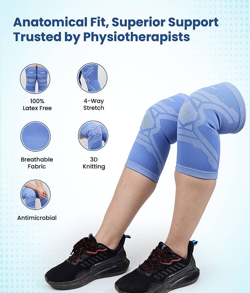 Leeford Knee Support Pair for Pain Relief, Men & Women, Soft Designer Grey - M Size