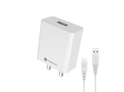 Portronics Adapto 31 C 2.4A 12W Charging Adaptor, Comes with 1M Type C Charging Cable, Single Port Wall Charger for Smartphones