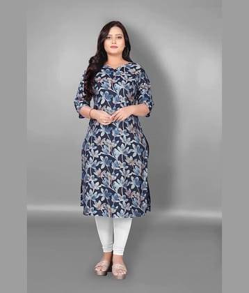 Hetsa Pack of 1 Chanderi Printed Straight Women's Kurti - ( Blue )