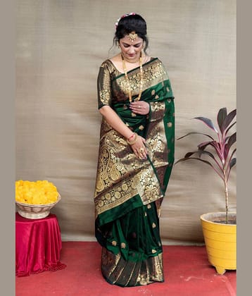 GARIYA Art Silk Embellished Saree With Unstitched Blouse Piece ( Black )