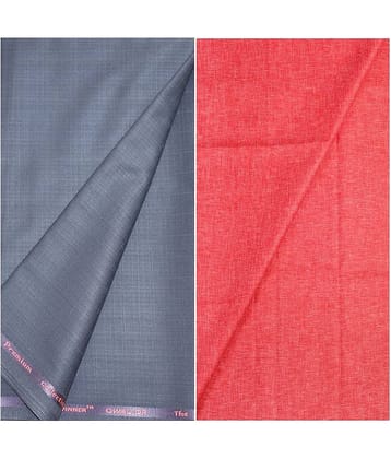 KUNDAN SULZ GWALIOR Red Cotton Blend Unstitched Shirts & Trousers ( 1 Pant & 1 Shirt Piece )