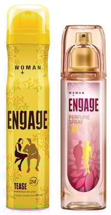 Engage W1 Aloe Vera Perfume Spray For Women, 120Ml & Tease Deodorant For Women, 150Ml/100G (Weight May Vary)