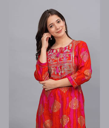 Kapadia Women Viscose Rayon Embroidered Straight Kurti ( Multicolor )