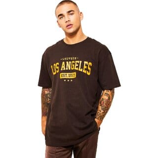 Leotude Men Brown Printed Cotton Blend T-Shirt