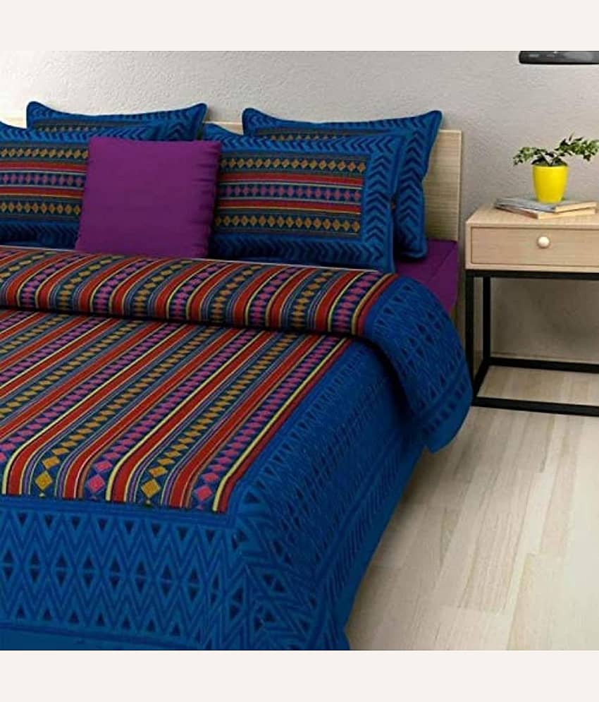 PETROSOLY Cotton 1 Double Bedsheet with 2 Pillow Covers ( Blue )