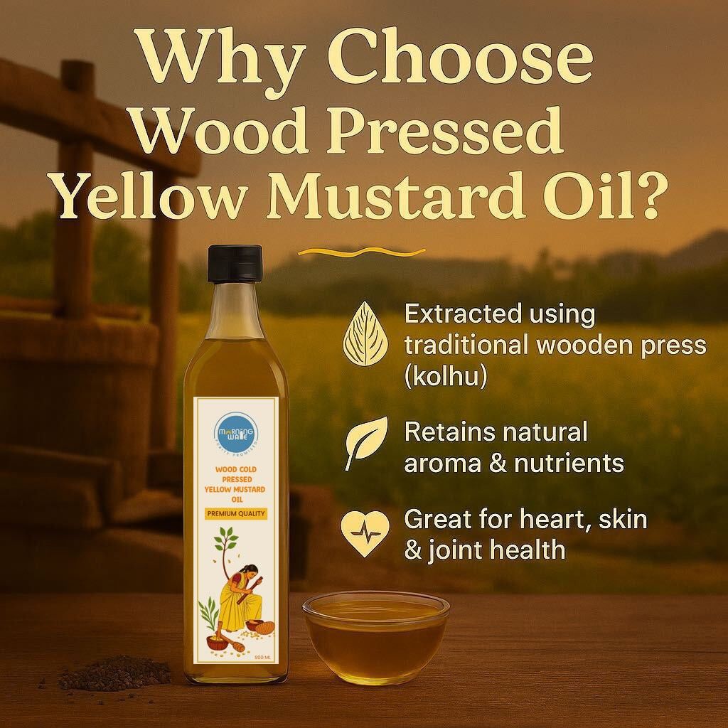 Morning Wale Wood Pressed Yellow Mustard Oil (900g) | Mild Cold Pressed Oil | Digestive & Skin Care