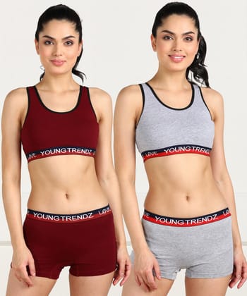 Womens Love Elastic Combo Swim Wear(Pack of 2)-S/30 / Maroon Grey